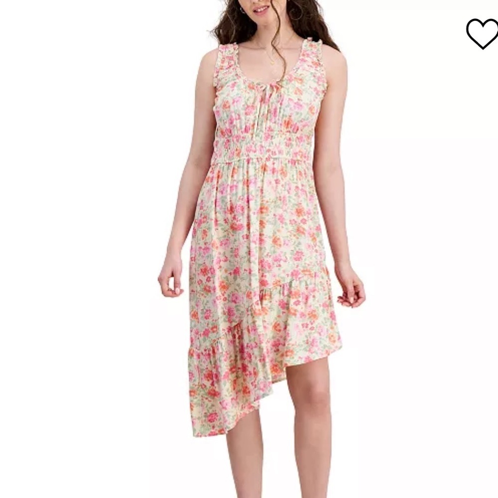 Juniors Smocked Asymmetrical Hem‎ Floral Milkmaid Dress Bra Friendly Size M NWT